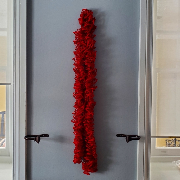 X-Long Red Crocheted Ruffle Scarf - Picture 5 of 8